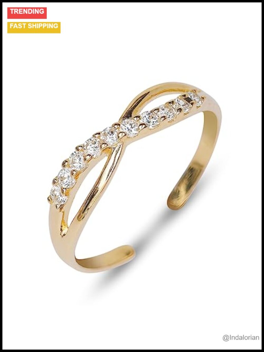 Solid 10K Gold Adjustable CZ Infinity Toe Ring, Non-Tarnish Foot Jewelry